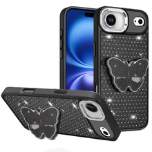 For iPhone Air Case Butterfly Grip Stand with Faux Crystals + Tempered Glass