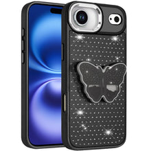 For iPhone Air Case Butterfly Grip Stand with Faux Crystals + Tempered Glass