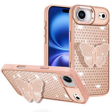 For iPhone Air Case Butterfly Grip Stand with Faux Crystals + Tempered Glass