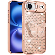 For iPhone Air Case Butterfly Grip Stand with Faux Crystals + Tempered Glass