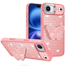 For iPhone Air Case Butterfly Grip Stand with Faux Crystals + Tempered Glass