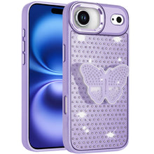 For iPhone Air Case Butterfly Grip Stand with Faux Crystals + Tempered Glass