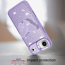 For iPhone Air Case Butterfly Grip Stand with Faux Crystals + Tempered Glass