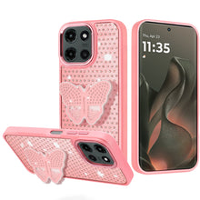 For Motorola Edge 2025 Case with Butterfly Grip Stand and Mini Faux Crystals