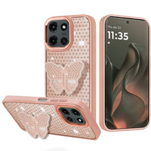 For Motorola Edge 2025 Case with Butterfly Grip Stand and Mini Faux Crystals