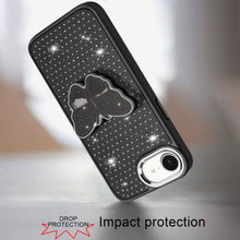 For iPhone 16e Case Butterfly Grip Stand w/ Faux Mini Crystals + Tempered Glass