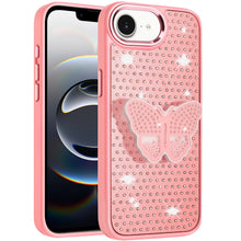 For iPhone 16e Case Butterfly Grip Stand w/ Faux Mini Crystals + Tempered Glass