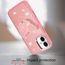 For iPhone 17 Case Butterfly Grip Stand with Faux Crystals + Tempered Glass