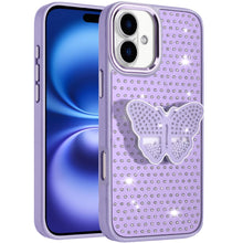 For iPhone 17 Case Butterfly Grip Stand with Faux Crystals + Tempered Glass