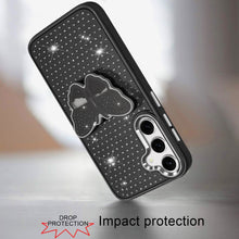 For Samsung S25 FE Case Butterfly Grip Stand Faux Crystals + Tempered Glass