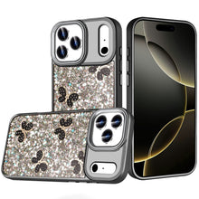 For iPhone 17 Pro Max Case Full Glitter Flakes Cute Butterflies + Tempered Glass