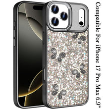 For iPhone 17 Pro Max Case Full Glitter Flakes Cute Butterflies + Tempered Glass