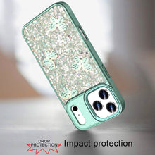 For iPhone 17 Pro Max Case Full Glitter Flakes Cute Butterflies + Tempered Glass