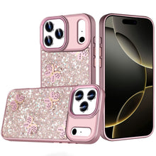 For iPhone 17 PRO Case Full Glitter Flakes w/ Cute Butterflies + Tempered Glass