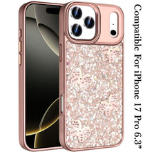 For iPhone 17 PRO Case Full Glitter Flakes w/ Cute Butterflies + Tempered Glass