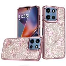 For Moto G 2025 Case Full Glitter Flakes w/ Cute Butterflies + Tempered Glass