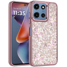 For Moto G 2025 Case Full Glitter Flakes w/ Cute Butterflies + Tempered Glass
