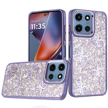 For Moto G 2025 Case Full Glitter Flakes w/ Cute Butterflies + Tempered Glass