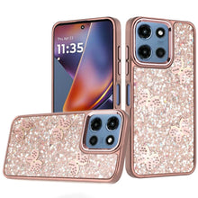 For Moto G 2025 Case Full Glitter Flakes w/ Cute Butterflies + Tempered Glass