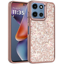 For Moto G 2025 Case Full Glitter Flakes w/ Cute Butterflies + Tempered Glass
