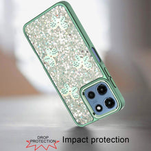 For Moto G 2025 Case Full Glitter Flakes w/ Cute Butterflies + Tempered Glass