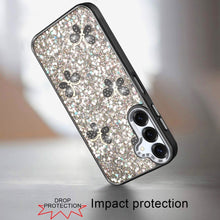 For Samsung A16 5G Case Full Glitter Flakes w/ Cute Butterflies + Tempered Glass