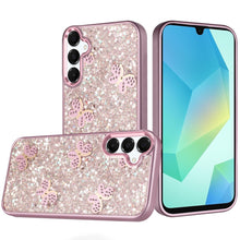 For Samsung A16 5G Case Full Glitter Flakes w/ Cute Butterflies + Tempered Glass