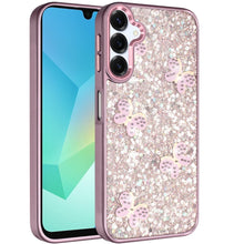 For Samsung A16 5G Case Full Glitter Flakes w/ Cute Butterflies + Tempered Glass