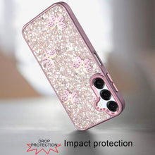 For Samsung A16 5G Case Full Glitter Flakes w/ Cute Butterflies + Tempered Glass