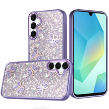 For Samsung A16 5G Case Full Glitter Flakes w/ Cute Butterflies + Tempered Glass