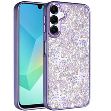 For Samsung A16 5G Case Full Glitter Flakes w/ Cute Butterflies + Tempered Glass