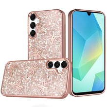 For Samsung A16 5G Case Full Glitter Flakes w/ Cute Butterflies + Tempered Glass