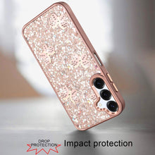 For Samsung A16 5G Case Full Glitter Flakes w/ Cute Butterflies + Tempered Glass