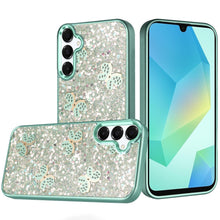 For Samsung A16 5G Case Full Glitter Flakes w/ Cute Butterflies + Tempered Glass
