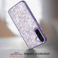 For Samsung A17 5G Case Full Glitter Flakes w/ Cute Butterflies + Tempered Glass