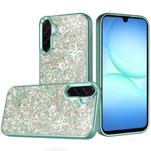 For Samsung A17 5G Case Full Glitter Flakes w/ Cute Butterflies + Tempered Glass