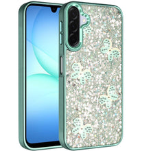 For Samsung A17 5G Case Full Glitter Flakes w/ Cute Butterflies + Tempered Glass