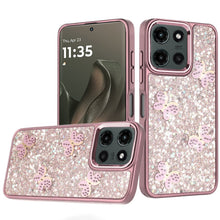 For Motorola Edge 2025 Case Full Glitter Flakes with Cute Butterflies Cover