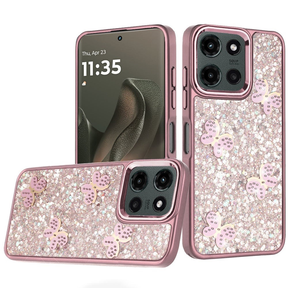 For Motorola Edge 2025 Case Full Glitter Flakes with Cute Butterflies Cover