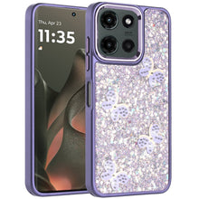 For Motorola Edge 2025 Case Full Glitter Flakes with Cute Butterflies Cover