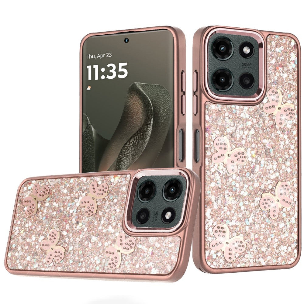 For Motorola Edge 2025 Case Full Glitter Flakes with Cute Butterflies Cover