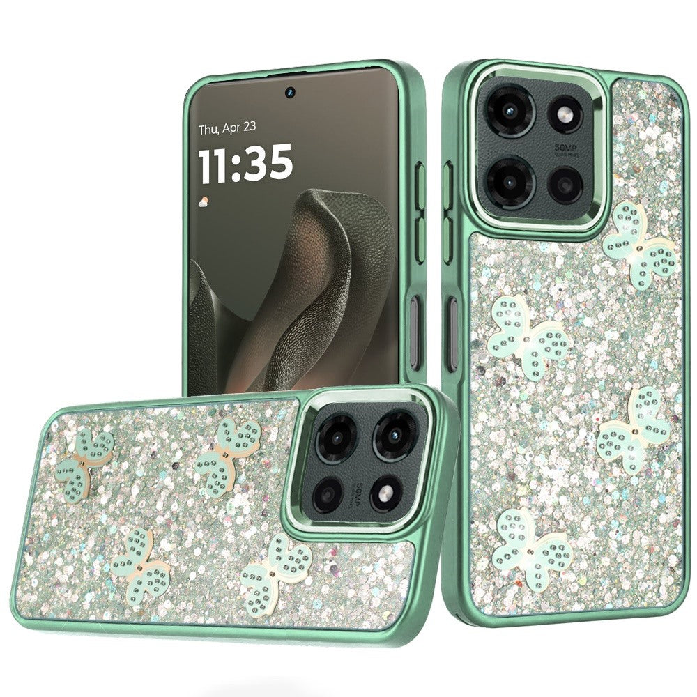 For Motorola Edge 2025 Case Full Glitter Flakes with Cute Butterflies Cover