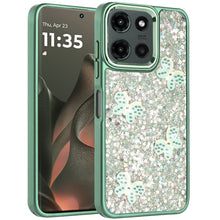 For Motorola Edge 2025 Case Full Glitter Flakes with Cute Butterflies Cover