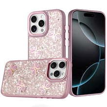 For iPhone 16 PRO MAX Case Glitter Flakes with Cute Butterflies + Tempered Glass