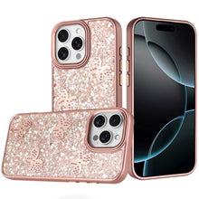 For iPhone 16 PRO MAX Case Glitter Flakes with Cute Butterflies + Tempered Glass