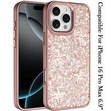 For iPhone 16 PRO MAX Case Glitter Flakes with Cute Butterflies + Tempered Glass