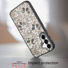 For Samsung S26+ Plus Case Full Glitter Flakes Cute Butterflies + Tempered Glass