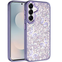 For Samsung S26+ Plus Case Full Glitter Flakes Cute Butterflies + Tempered Glass