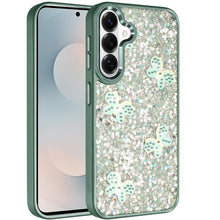 For Samsung S26+ Plus Case Full Glitter Flakes Cute Butterflies + Tempered Glass