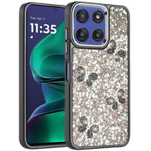 For Moto G Stylus 2025 Case Glitter Flakes w/ Cute Butterflies + Tempered Glass